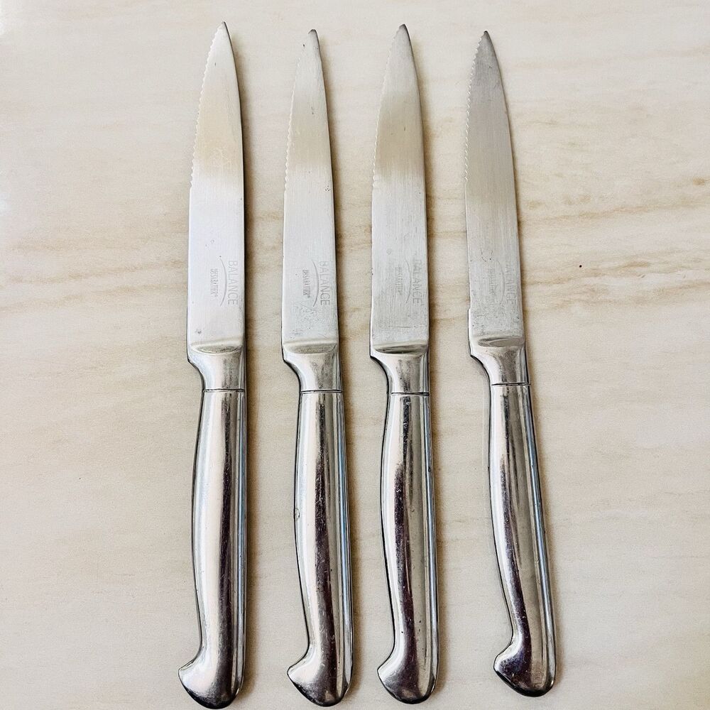 4pc Sabatier Balance Stainless Steak Knife 8 3/4” Flatware 4 1/2” Serrated Blade